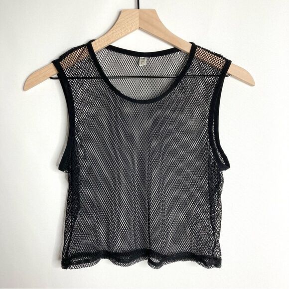 Y2K iEffiel Black Mesh Cropped Sleeveless Tank Top Medium Goth Punk Emo - Picture 1 of 11